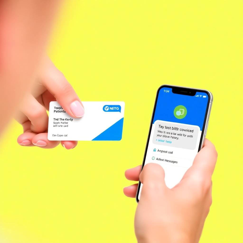 patient receiving digital billing card on smartphone, text message notification, mobile app interface